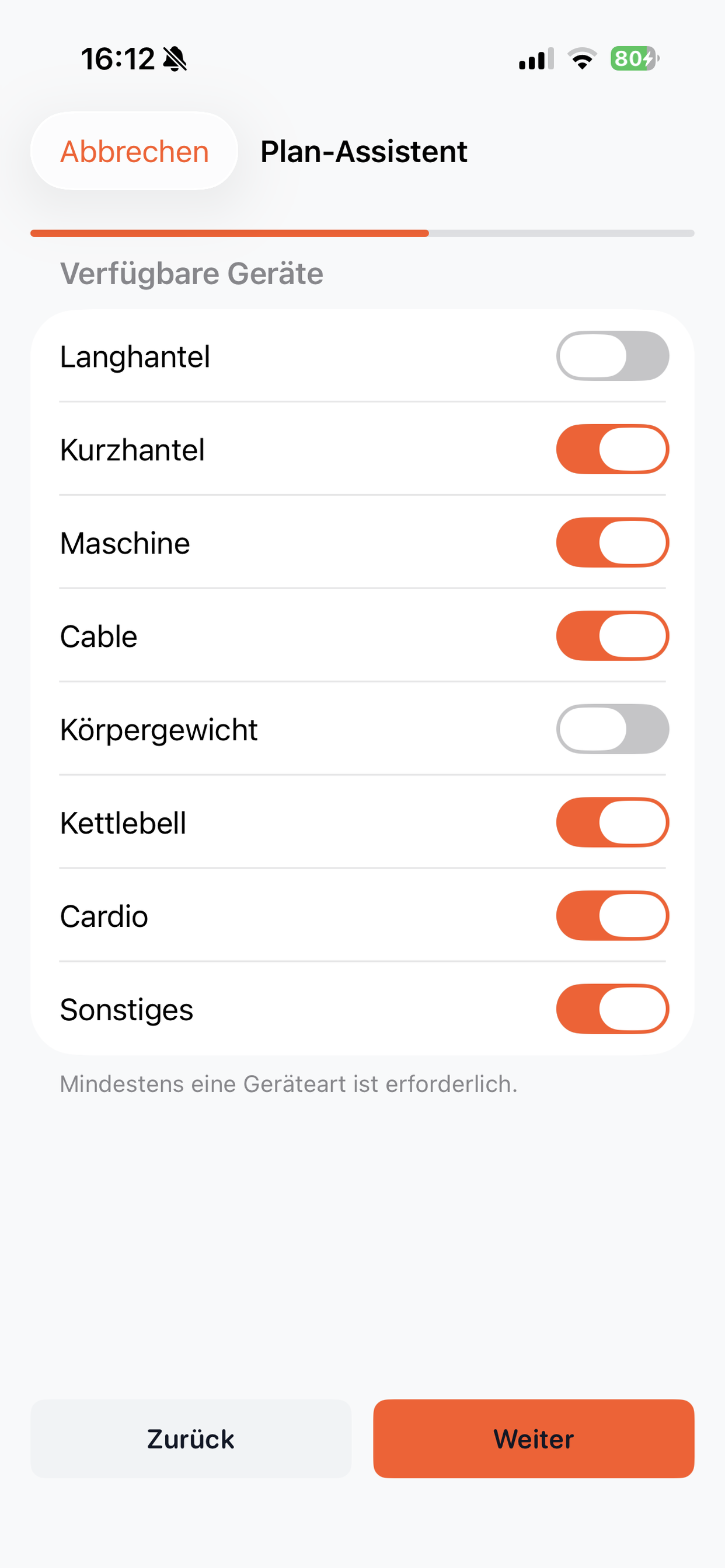 Verfügbare Geräte für den Plan auswählen