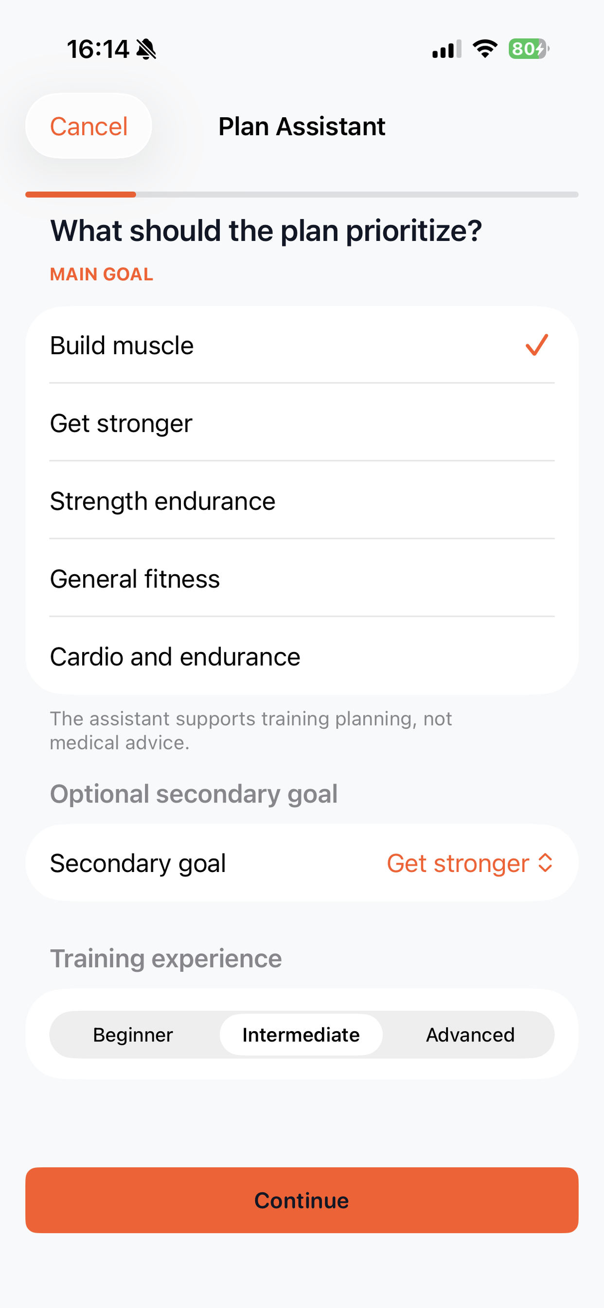 Choose goals and experience in the Plan Assistant