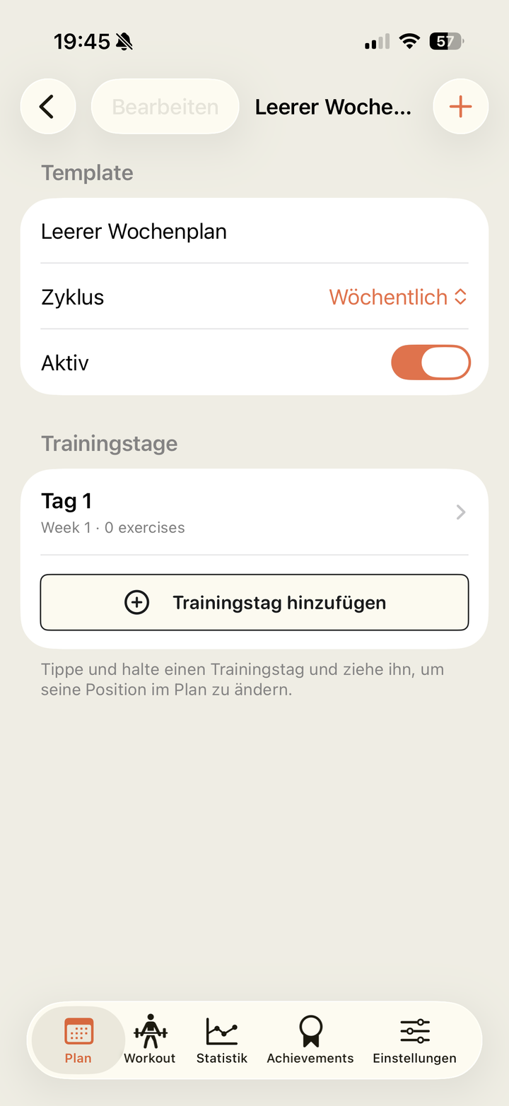Plan mit Trainingstag