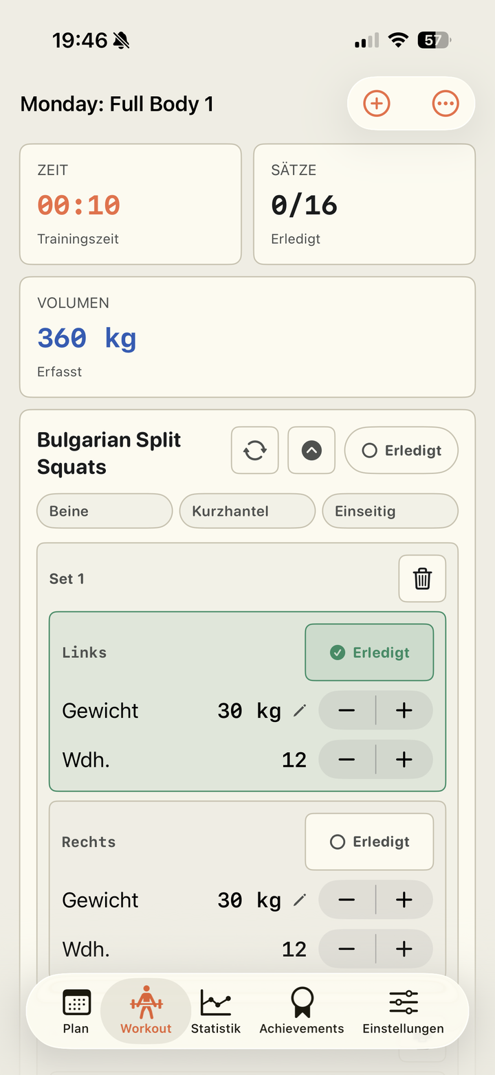 Aktives Workout mit Übersichtskarten