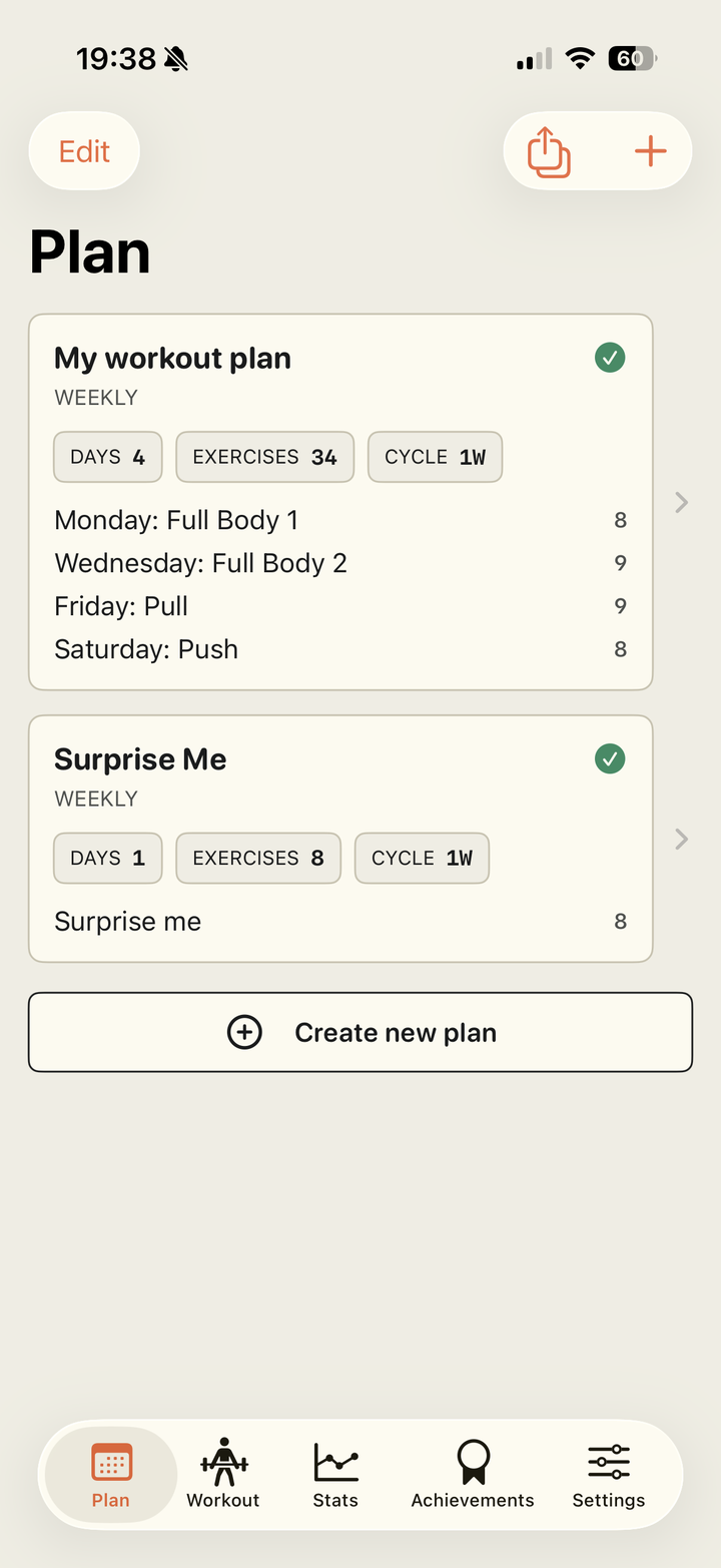 Plan overview with Create new plan button