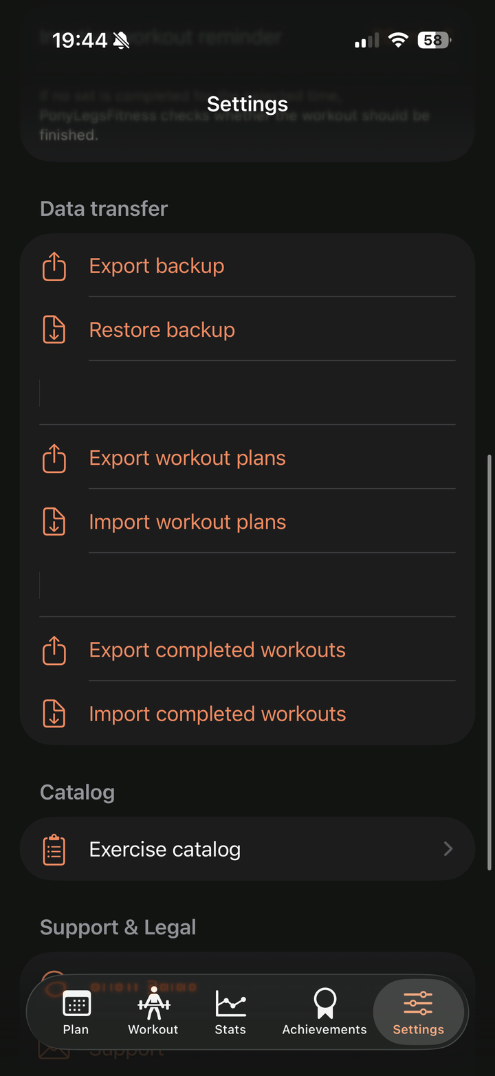 Data transfer and exercise catalog