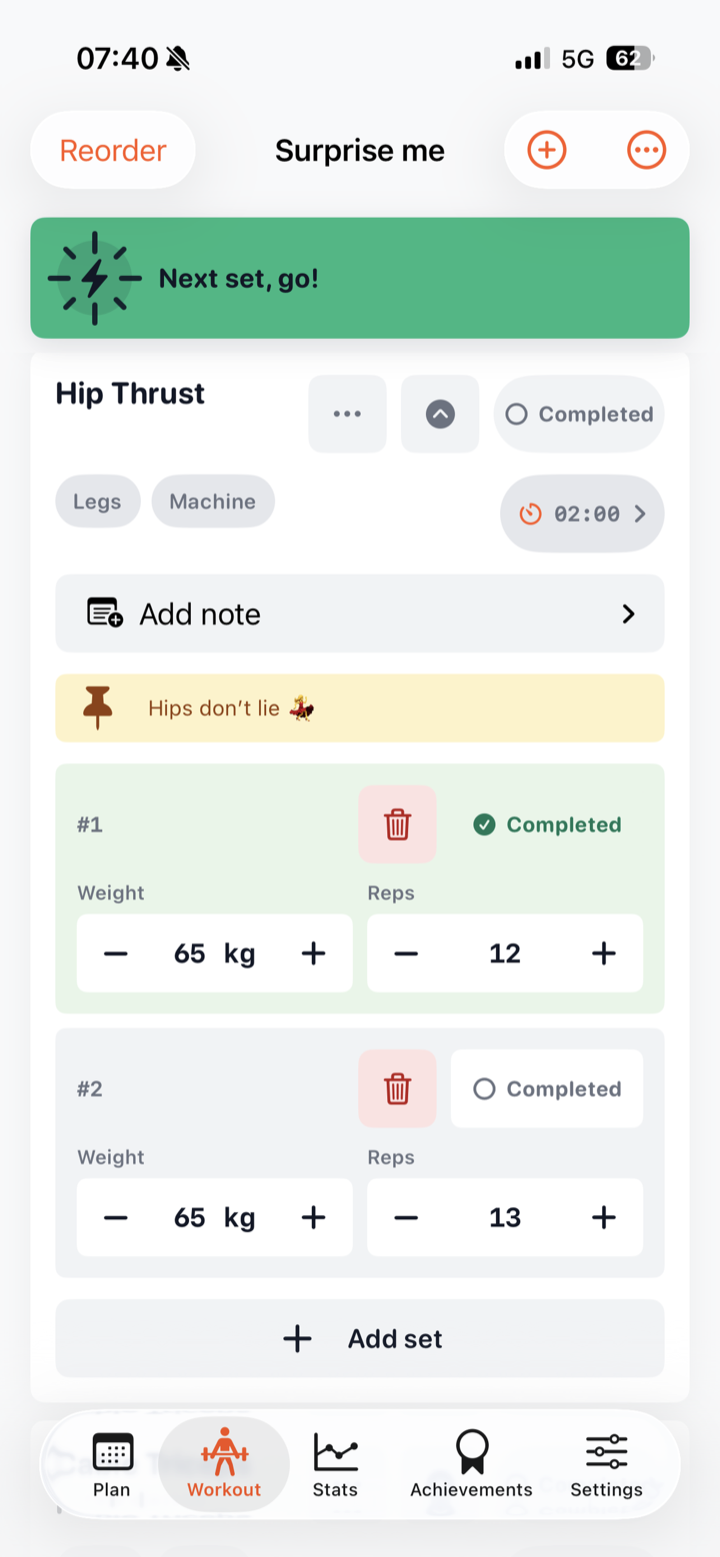 Active workout overview