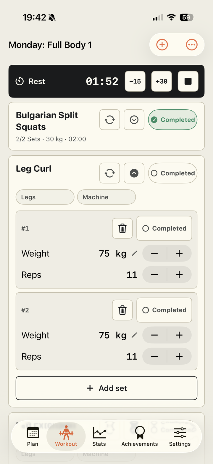 Active workout with sets