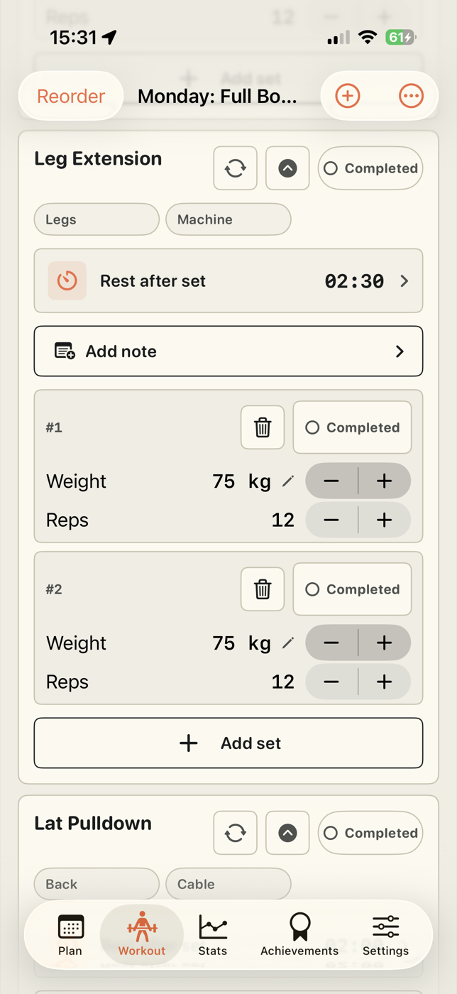 Add a note directly to an exercise during an active workout
