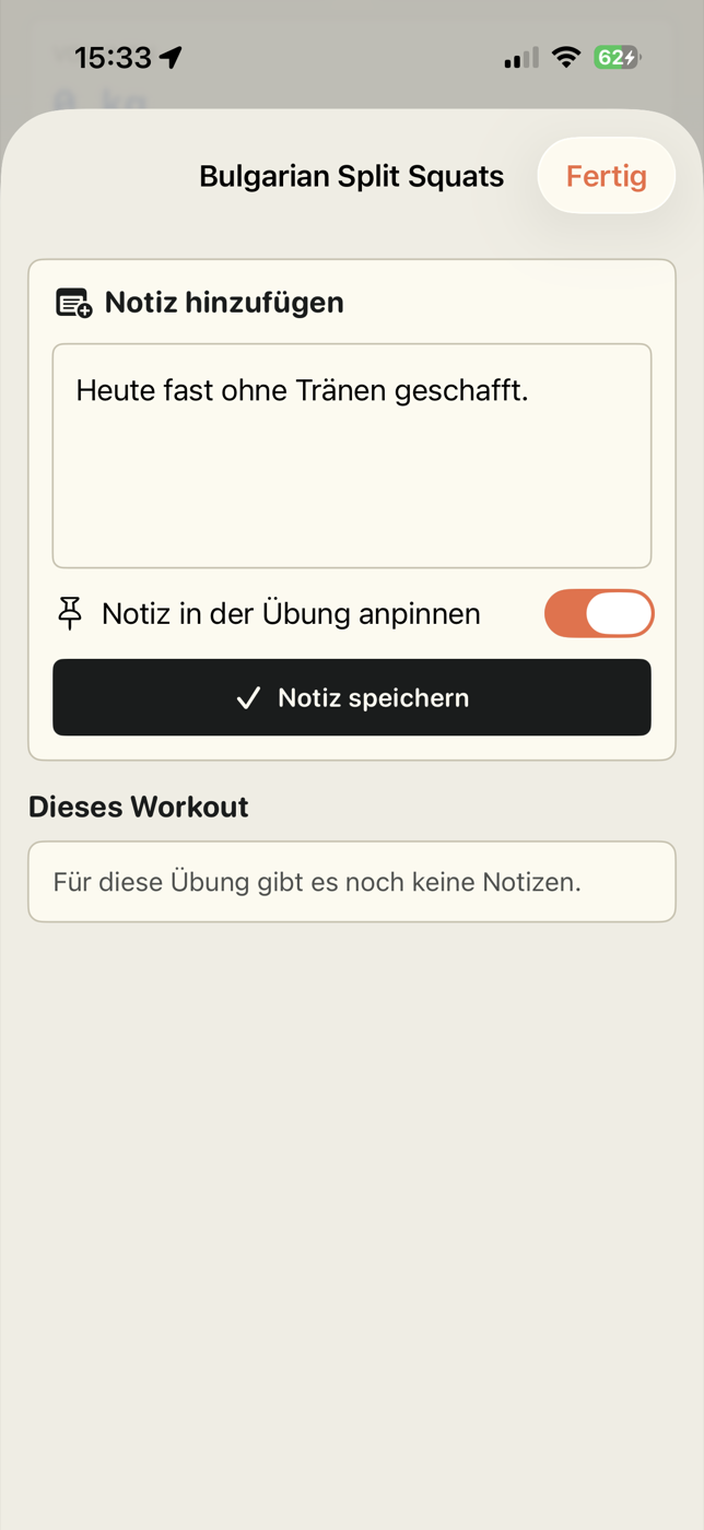 Notiz mit Zeitstempel an einer Übung anpinnen